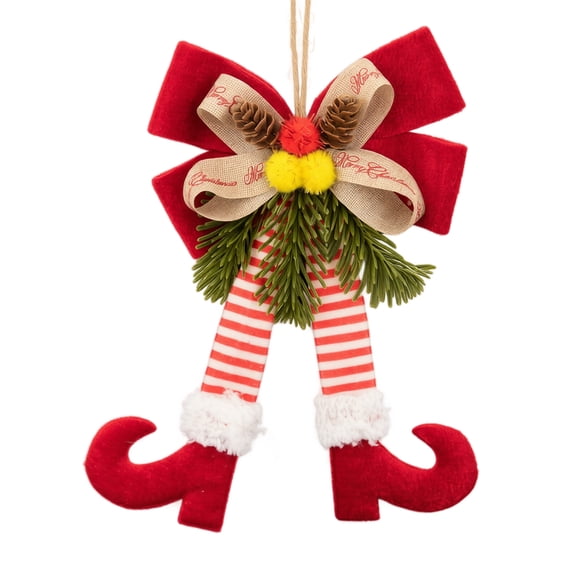 Christmas Tree Decorations Elf Leg Bow Hanging Ornament Red White Striped Festive Hanger for Holiday Home Party Decor