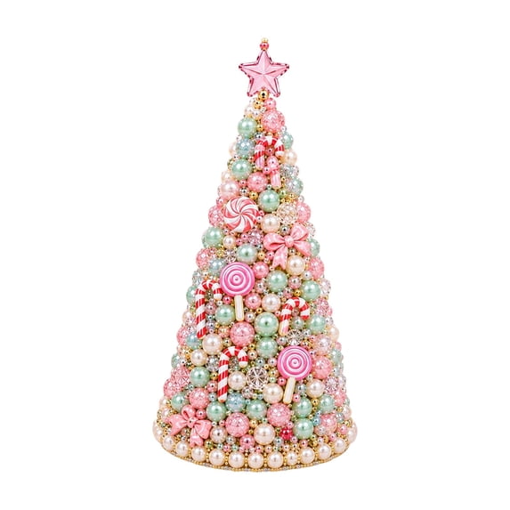 Christmas Tree Decorations Featuring Pearl Bead Assembly Design, Pink and Gold Home Decorations for Living Room, Centerpiece Table Decorations and Festive Christmas Decorations