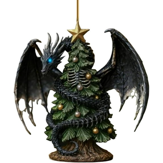 Christmas Tree Decorations, Festive Ornaments For Indoor Outdoor, Dragon Design With Star Topper & Decorative Balls, Safe Easy To Install, Long-Lasting Decor For Family