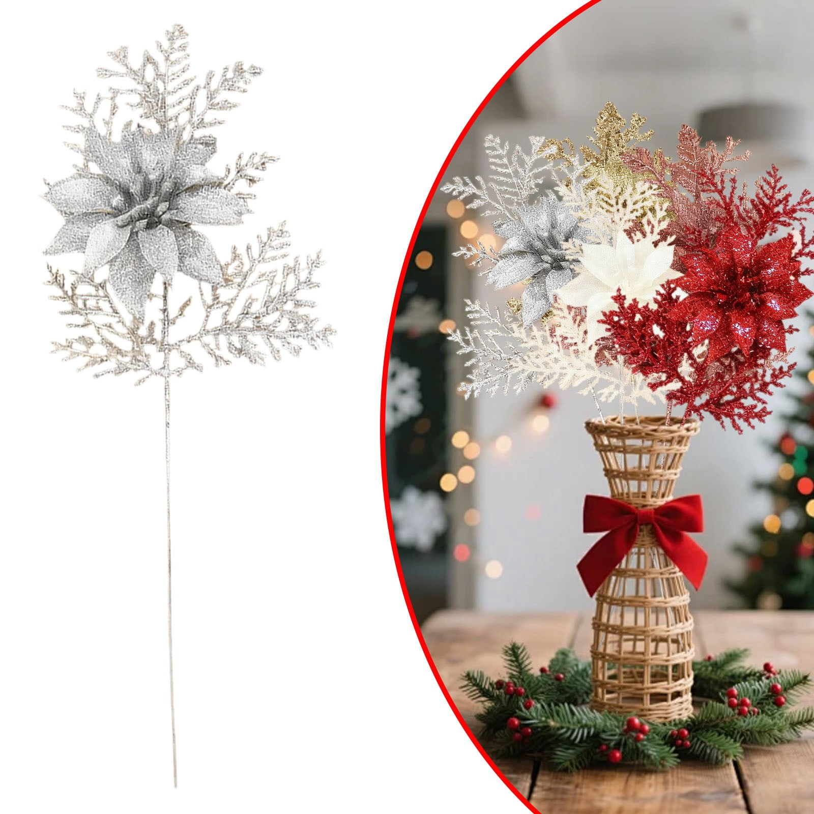 Christmas Tree Decorations Flowers Glitter Snowflake Christmas Picks ...
