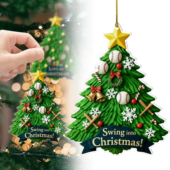 Christmas Tree Decorations -Football Merry Christmas Tree Ornaments,Xmas Tree-Shaped 2D Flat Acrylic Hanging Pendents, Holiday Party Decor,Gifts for Sports Fan Friends Football Lovers(1Pc)