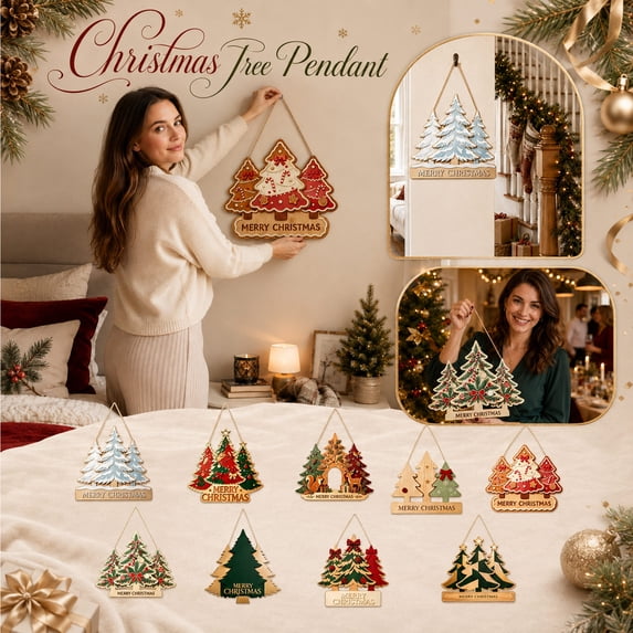 Christmas Tree Decorations Indoor Hanging Wall Decor Merry Christmas Wooden Hanging Ornament for Home Holiday Party Decor Door Wall Decor