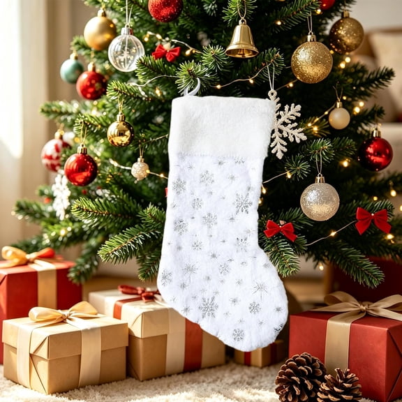 Christmas Tree Decorations,Mini Christmas Stockings,17.72*10.24in Glitter Snowflake Print Candy Gift Bag Holders,Xmas Tree, Home, Garden, Family Fireplace Decorations