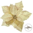 thumbnail image 1 of Christmas Tree Decorations Ornaments - 1pc Poinsettia Flowers Artificial Glitter Gold Xmas Ornaments with Clips, 7.87in, 1 of 8