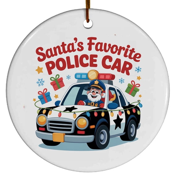 Christmas Tree Decorations Police Car Ornament, Ceramic Christmas Ornaments, Xmas Decorative Hanging Ornaments, Holiday Decorations and Xmas Gifts Ideas, Santa's Favorite Police Car