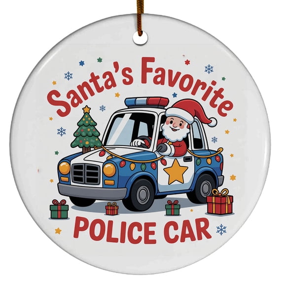 Christmas Tree Decorations Police Car Ornament, Ceramic Christmas Ornaments, Xmas Decorative Hanging Ornaments, Holiday Decorations and Xmas Gifts Ideas, Santa's Favorite Police Car