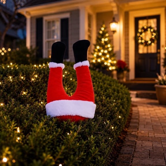 Christmas Tree Decorations Santa Claus Fake Legs Plush Christmas Ornament with White Trim and Black Boots for Holiday Party Display, Festive Christmas Decoration