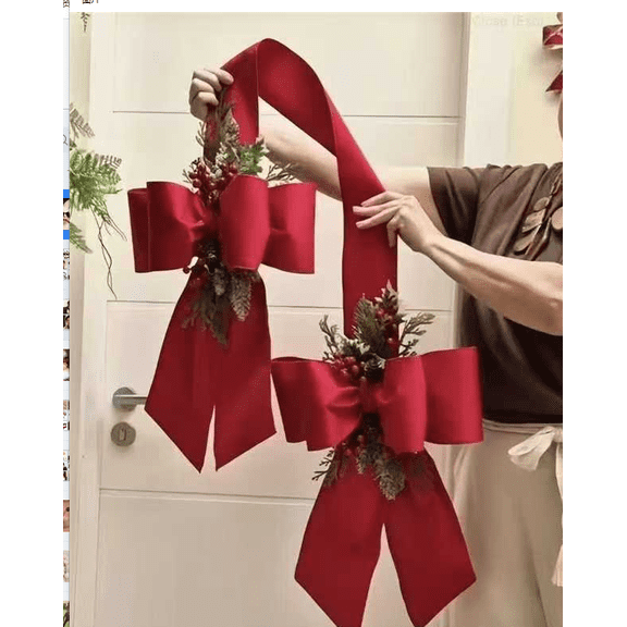 Christmas Tree Decorations Santa Hat Bow Ribbons And Christmas Ornaments, Red Plain Wreath Accessories for Christmas Halloween Party Yard Wall Doorway Outdoors Decoration