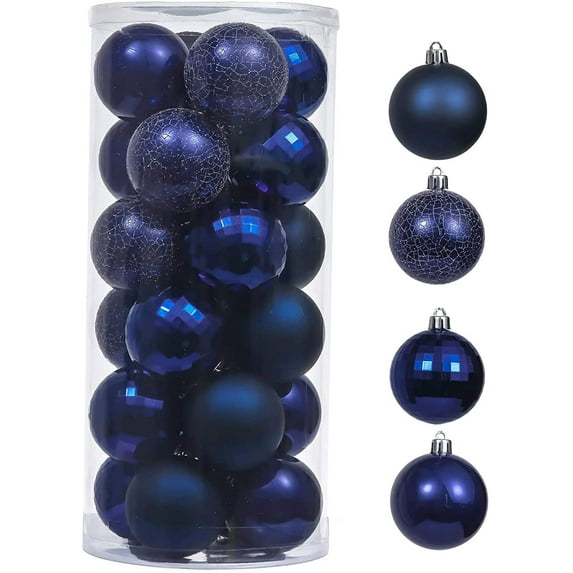 Christmas Tree Decorations Set, 24ct Navy Blue Shatterproof Christmas Ball Ornaments Bulk, 2.36 Inches Winter Wonderland Hanging Ornaments for Christmas Trees Xmas 4th of July Holiday
