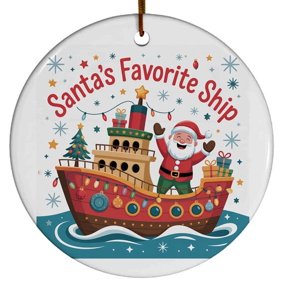 Christmas Tree Decorations Ship Ornament, Ceramic Christmas Ornaments, Xmas Decorative Hanging Ornaments, Holiday Decorations and Xmas Gifts Ideas, Santa's Favorite Ship