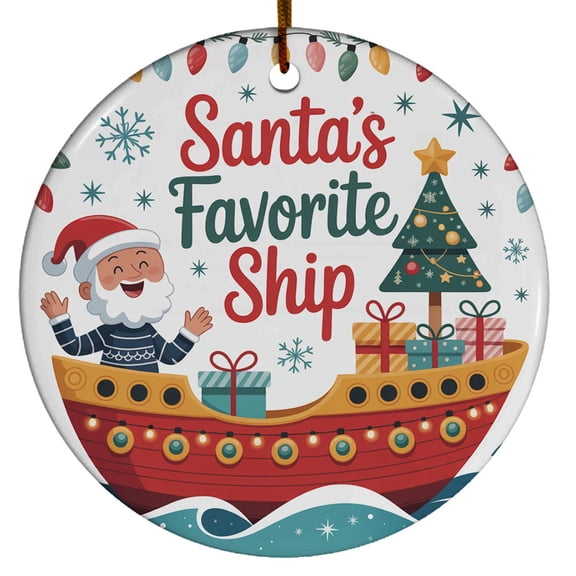 Christmas Tree Decorations Ship Ornament, Ceramic Christmas Ornaments, Xmas Decorative Hanging Ornaments, Holiday Decorations and Xmas Gifts Ideas, Santa's Favorite Ship