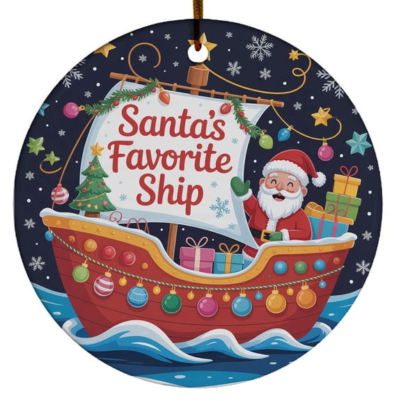 Christmas Tree Decorations Ship Ornament, Ceramic Christmas Ornaments, Xmas Decorative Hanging Ornaments, Holiday Decorations and Xmas Gifts Ideas, Santa's Favorite Ship