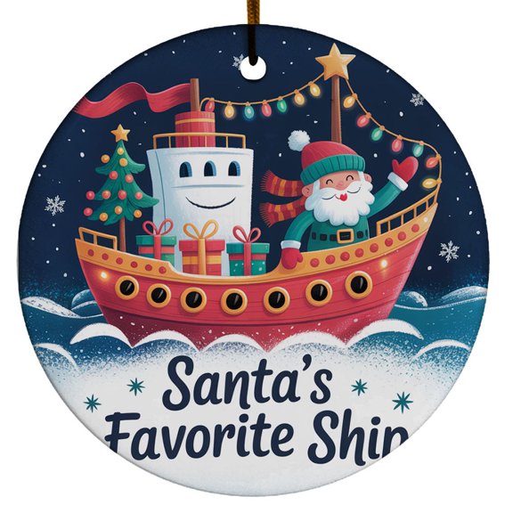 Christmas Tree Decorations Ship Ornament, Ceramic Christmas Ornaments, Xmas Decorative Hanging Ornaments, Holiday Decorations and Xmas Gifts Ideas, Santa's Favorite Ship