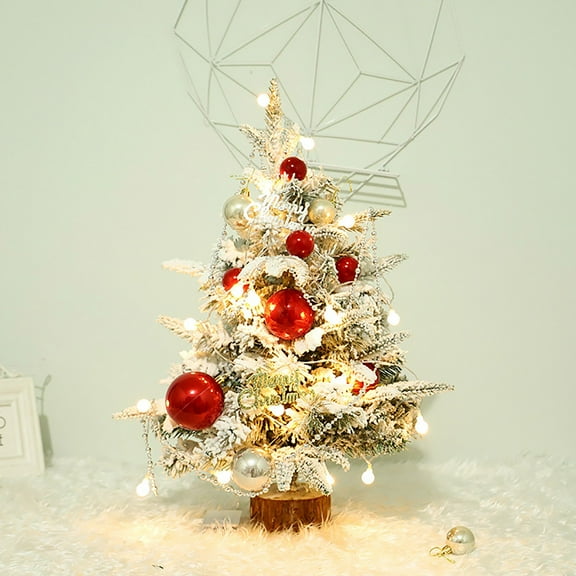 Christmas Tree Decorations,Snowflake Flocked Mini Christmas Tree, Burlap Base Tabletop Tree Decoration for Indoor Holiday, Small Artificial Christmas Tree for Desk Home Party Display,18inch,Garnet B