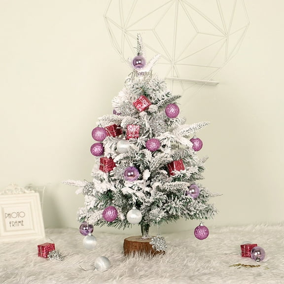 Christmas Tree Decorations,Snowflake Flocked Mini Christmas Tree, Burlap Base Tabletop Tree Decoration for Indoor Holiday, Small Artificial Christmas Tree for Desk Home Party Display,18inch,Purple