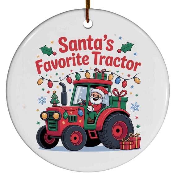 Christmas Tree Decorations Tractor Ornament, Ceramic Christmas Ornaments, Xmas Decorative Hanging Ornaments, Holiday Decorations and Xmas Gifts Ideas, Santa's Favorite Tractor