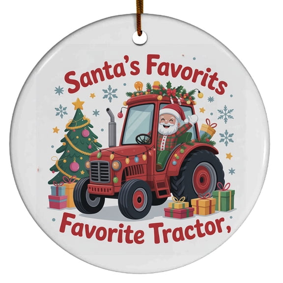 Christmas Tree Decorations Tractor Ornament, Ceramic Christmas Ornaments, Xmas Decorative Hanging Ornaments, Holiday Decorations and Xmas Gifts Ideas, Santa's Favorite Tractor