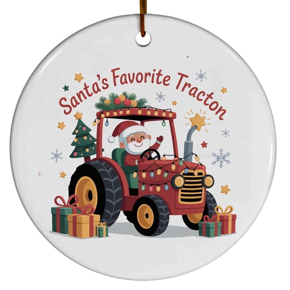 Christmas Tree Decorations Tractor Ornament, Ceramic Christmas Ornaments, Xmas Decorative Hanging Ornaments, Holiday Decorations and Xmas Gifts Ideas, Santa's Favorite Tractor