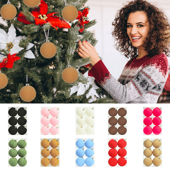 Christmas Tree Decorations Velvet Balls Ornaments 6pcs 2.36-Inch For Christmas Tree Shower First Christmas Decorations Birthday Party