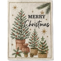 Christmas Tree Decorative Blanket, Pine Red Berry Star Print Throw Decoration, Soft Flannel Winter Blankets for Couch Bed Sofa, Holiday Home Decor, Xmas Festival Gifts 50x60 Inch