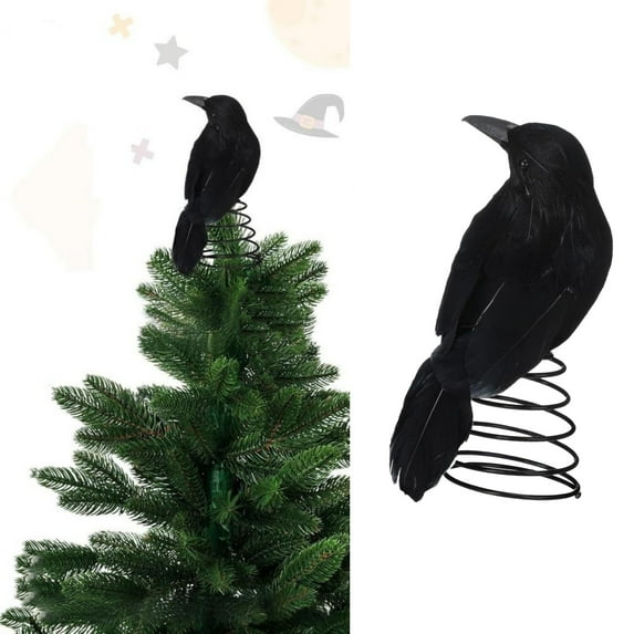 Christmas Tree Decorative Crow Mini Tree Topper Spooky Halloween Tree Ornaments 5.9 Inches Miniature Christmas Treetops Ornaments for Party Supplies,15cm