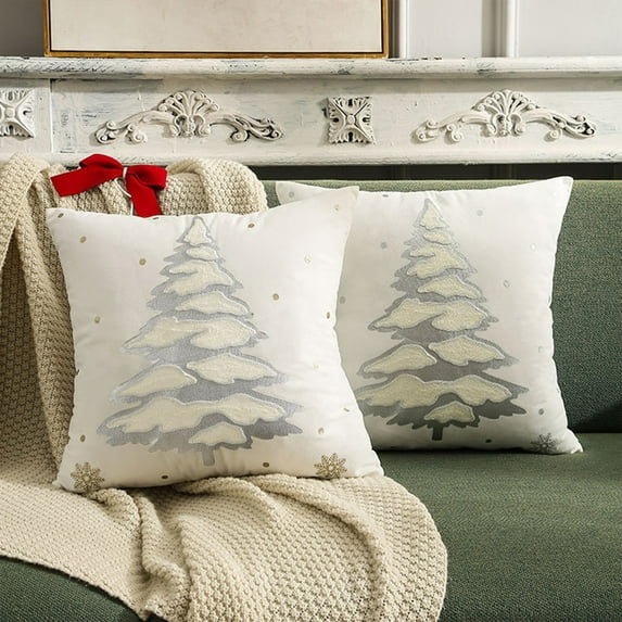 Christmas Tree Decorative Throw Pillow Christmas Ultra Soft Weave Pillowcases Standard Size Breathable Skin-Friendly Pillow Shams Decorative Weave Pillow Case Covers Christmas Gift