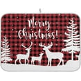 thumbnail image 1 of Christmas Tree Deer Buffalo Plaid Dish Drying Mat for Kitchen Counter Absorbent Microfiber Drying Pad, Large 18x24 in, Reversible Drainer Mats, 1 of 6