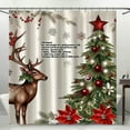 Christmas Tree Deer and Poinsettia Shower Curtain Red and Brown Holiday