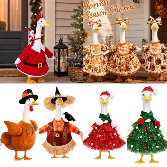 Christmas Tree Design Porch Goose Christmas Outfit Christmas Geese Costume 23-Inch Porch Goose Outfits for Yard Lawn Outdoor Garden Patio