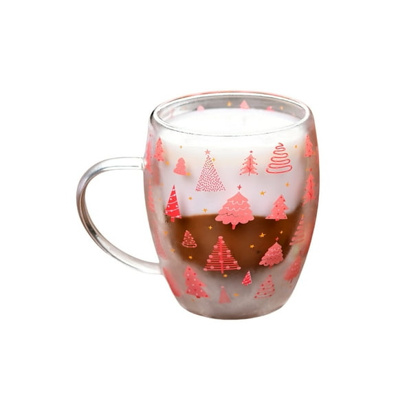 Christmas Tree Designs Glass Coffee Mugs Pink Christmas Tree Glass Coffee Mugs Double Wall Insulated Cups with Handle
