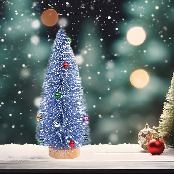 Christmas Tree Desktop Decoration with Blue Color, Plastic Material with Snow Effect, Mini Tree for Scene Layout and Door Decor, for Holiday Office and Home Use
