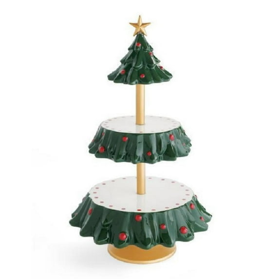 Christmas Tree Dessert Table Fruit Plate Double Layer Cake Stand Holiday Party Candy Plate Snack Tray