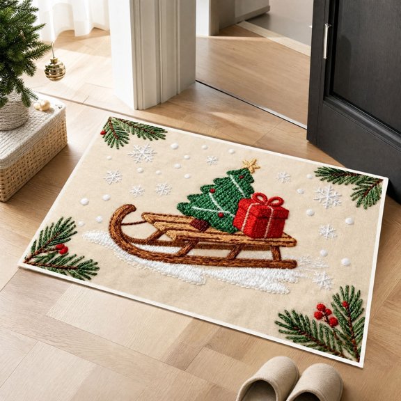 Christmas Tree Diatomaceous Earth Entryway Mat, Wear & Stain Resistant Diatom Mud Floor Mat for Bathroom Entryway Holiday Decor