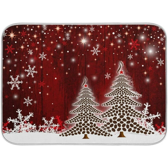 Christmas Tree Dish Drying Mat 16x18 inch Xmas New Year Snowflake Wooden Dish Drainer Kitchen Counter Mats Bottles Dish Dry Pad Protector for Kitchen Countertops