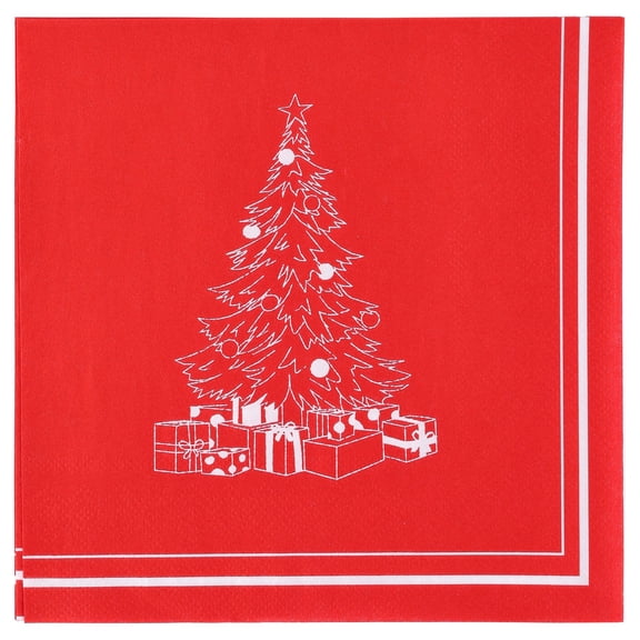 Christmas Tree Disposable Paper Napkins, Red and White, 6.5" x 6.5", 32 Count, by Holiday Time