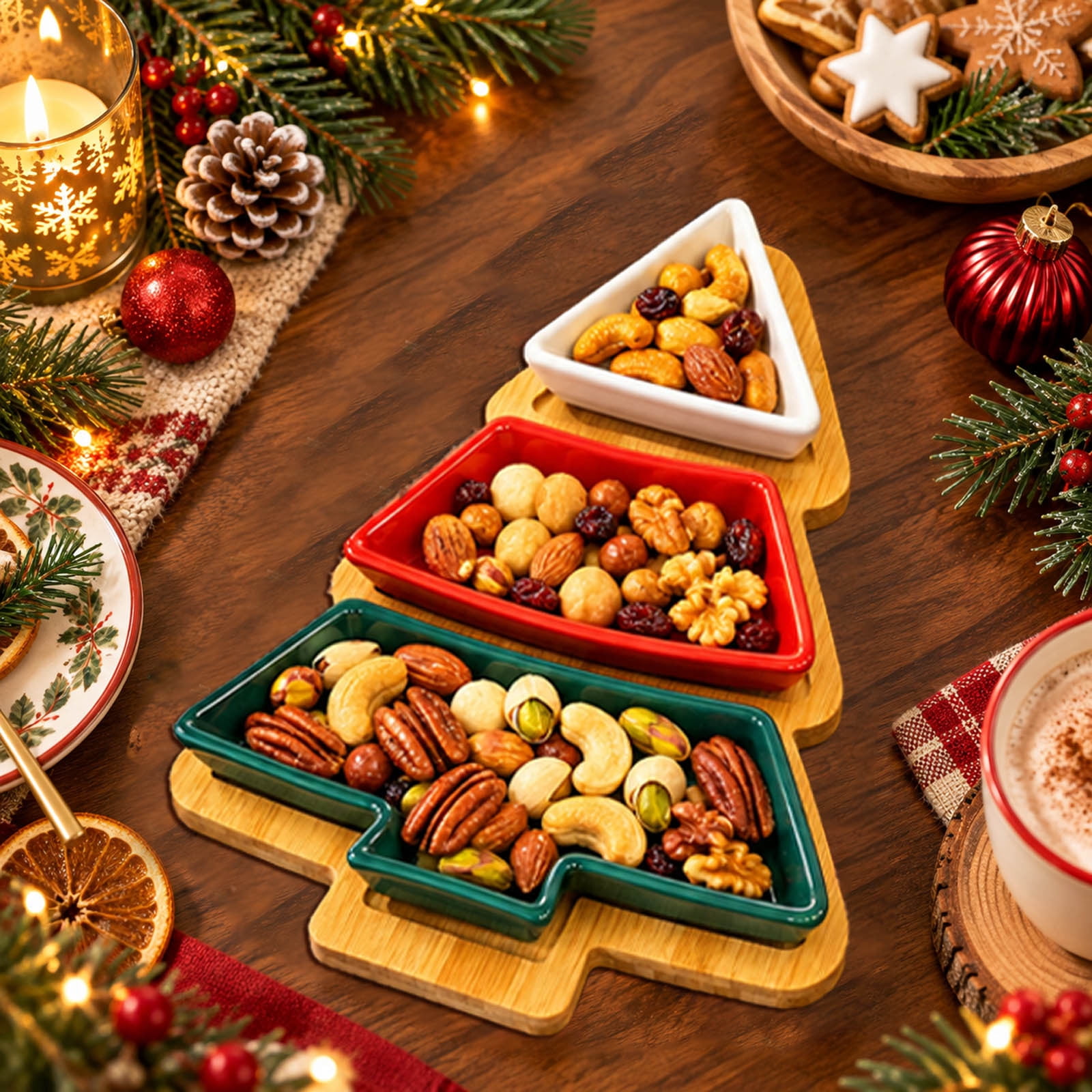 Christmas Tree Divided Serving Platter Detachable Ceramic Snack Bowls ...