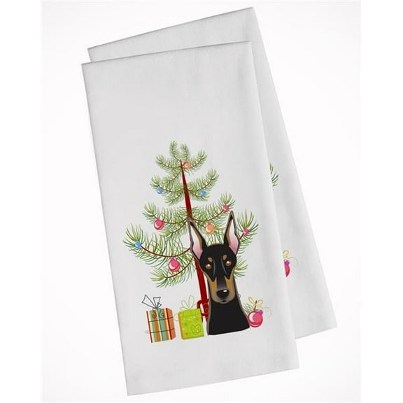 Christmas Tree & Doberman White Kitchen Towel - Set of 2