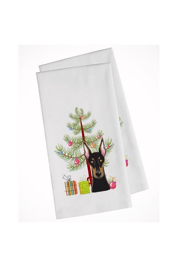 Christmas Tree & Doberman White Kitchen Towel - Set of 2