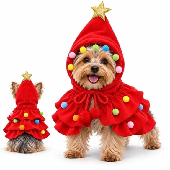 Christmas Tree Dog Costume Cat Pet Cape Cloak Outfit Santa Holiday Small