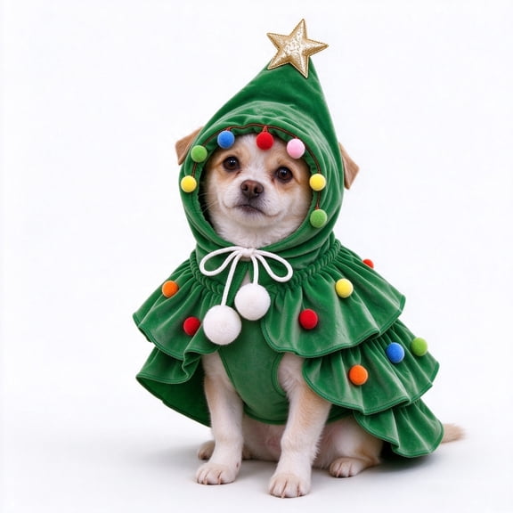 Christmas Tree Dog Costume, Dog Christmas Outfit, Christmas Dog Clothes for Small Dogs & Cats, Christmas Tree Pet Costume Cape (3-5lbs)