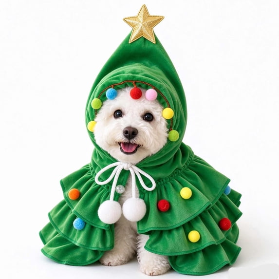 Small Images Christmas Tree Dog Costume, Pet Cloak for Small Dogs and Cats, Fleece ...