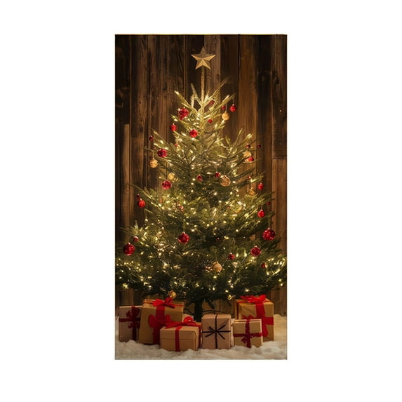 Christmas Tree Door Banner, 35x71 Inch Holiday Porch Decorations Tree Backdrop Front Door Wall Hanging for Xmas Party Outdoor Decor