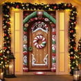 thumbnail image 1 of Christmas Tree Door Cover – 35 x 71 Inch Polyester Door Curtain with Santa Claus, Candy Canes & Gifts – Reusable Holiday Decoration for Home, Party, or Storefront, 1 of 4