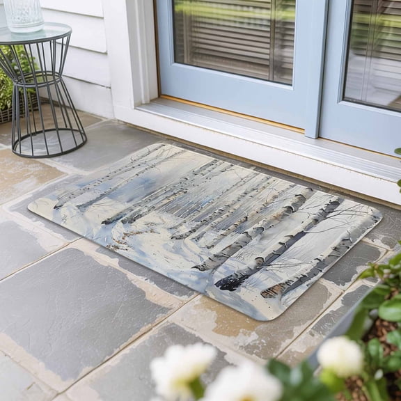 Christmas Tree Door Mat Indoor Outdoor, White Winter Xmas Snowflake Non Slip Welcome Mat with Rubber Backing, Absorbent Fabric Front Door Mats Entryway Rug for Home Patio Entrance 24"x36"