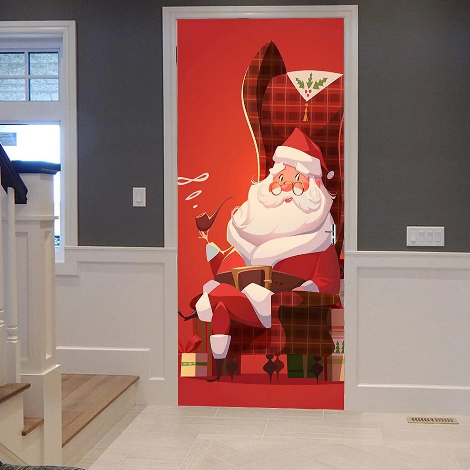 Christmas Tree Door Stickers Merry Christmas Theme Door Mural Sticker