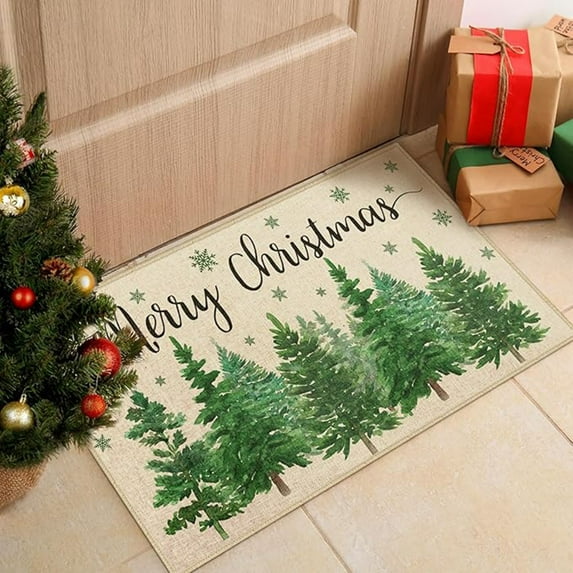 Christmas Tree Doormat 40x60cm Front Door Mat Holiday Entrance Rug Polyester Floor Mat Non-Slip Water Absorbent Decor