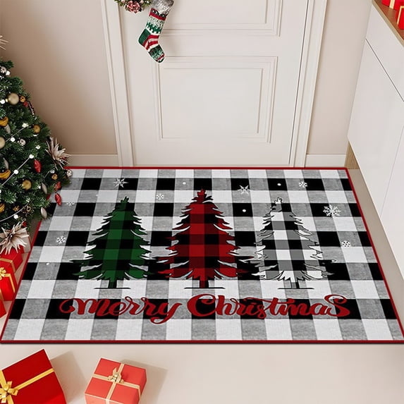 Christmas Tree Doormat for Front Door, Holiday Welcome Mat with Non-Slip Backing, Durable Polyester Material for Indoor and Outdoor Use, Festive Decoration for Home Entrance