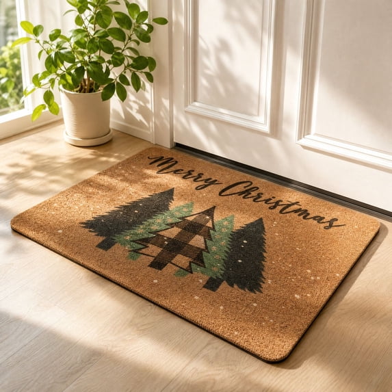 Christmas Tree Doormat, Home Indoor Outdoor Patio Winter Welcome Door Mat, Non-Slip Entrance Mat For Home Entrance Outside Entry