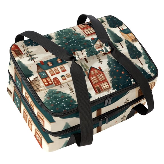 Christmas Tree Double Layered Insulated Refrigerated Lunch Bag with Two Compartments - Large Capacity Hand-Carry Meal Bag, 7.1x11.4x16.1 inches