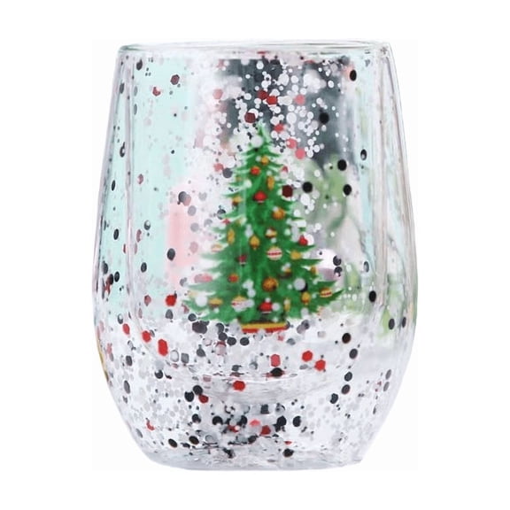 Christmas Tree Double Wall Glass Mug, Holiday Snowflake Printed Borosilicate Cup, Insulated Clear Coffee Tea Hot Cold Drink Mug, Winter Festive Gift Cup, Cute Holiday Home Décor